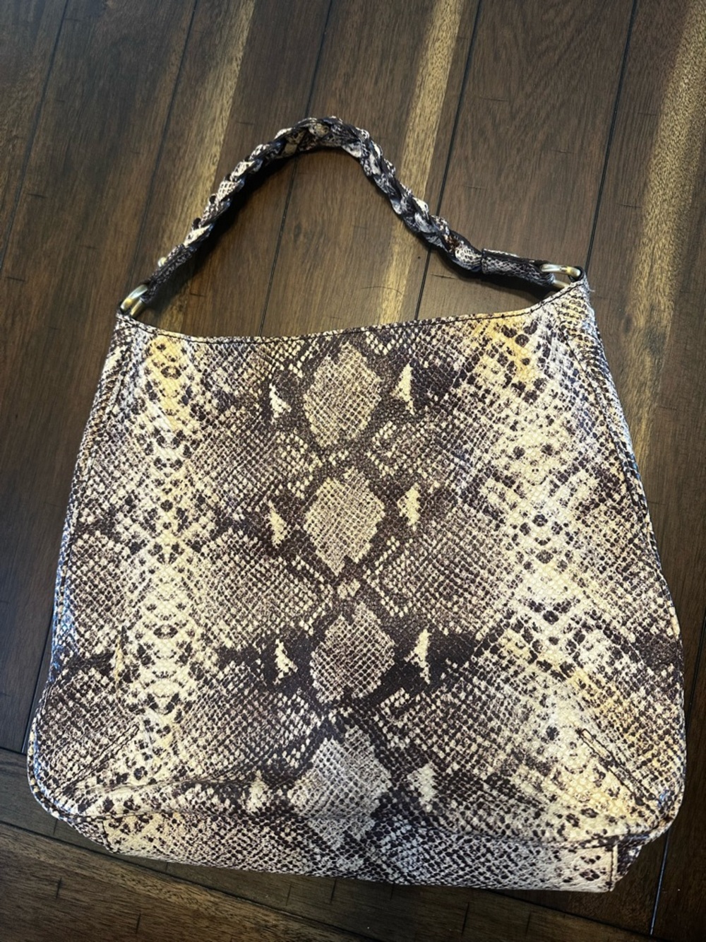 Talbots Snake-Print Shoulder Bag in Cream and Brown